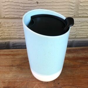 Boston Warehouse Blue & White Slanted Rim Stoneware Insulated Travel Mug & Lid
